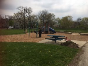 Lovelace Park in Evanston playground cleaned by volunteers.